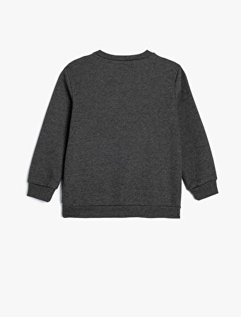 Sweatshirt Slogan Baskılı Uzun Kollu Bisiklet Yaka 