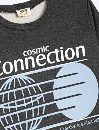 Sweatshirt Slogan Baskılı Uzun Kollu Bisiklet Yaka 