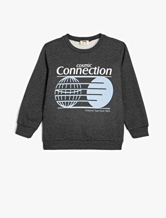 Sweatshirt Slogan Baskılı Uzun Kollu Bisiklet Yaka 