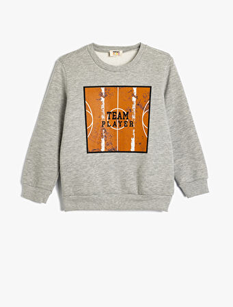 Sweatshirt Basketbol Baskı Detaylı Uzun Kollu Bisiklet Yaka 