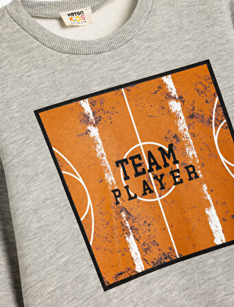 Sweatshirt Basketbol Baskı Detaylı Uzun Kollu Bisiklet Yaka 