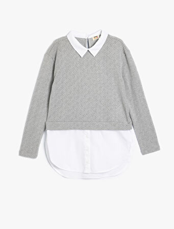Gömlek Detaylı Sweatshirt Çift Kumaş Detaylı