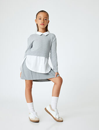 Gömlek Detaylı Sweatshirt Çift Kumaş Detaylı