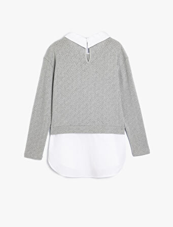 Gömlek Detaylı Sweatshirt Çift Kumaş Detaylı