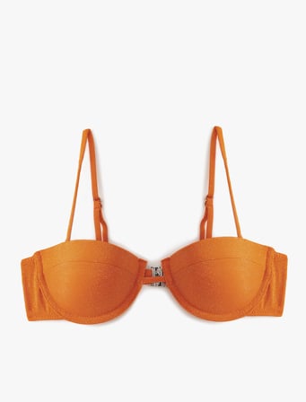 Balenli Straplez Bikini Üstü Simli Dokulu Çıkarılabilir Askılı