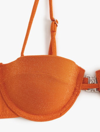 Balenli Straplez Bikini Üstü Simli Dokulu Çıkarılabilir Askılı