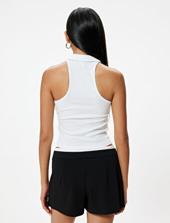 Polo Halter Yaka Üst Crop Fitilli Pamuklu