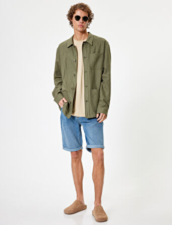 Slim Fit Kot Şort Bermuda Cep Detaylı Pamuklu