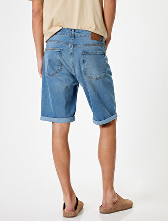Slim Fit Kot Şort Bermuda Cep Detaylı Pamuklu