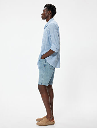 Slim Fit Kot Şort Bermuda Cep Detaylı Pamuklu