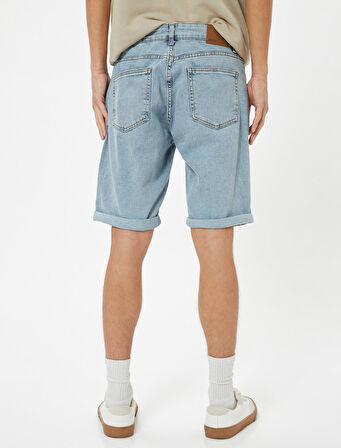 Slim Fit Kot Şort Bermuda Cep Detaylı Pamuklu