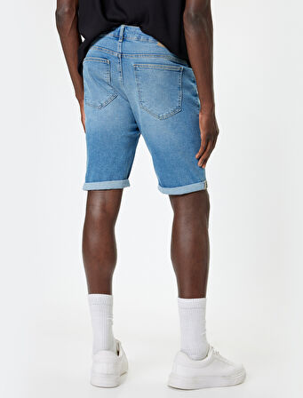 Slim Fit Kot Şort Bermuda Düğmeli Cep Detaylı