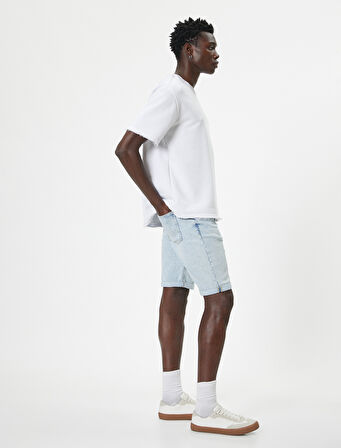 Slim Fit Kot Şort Bermuda Düğmeli Cep Detaylı