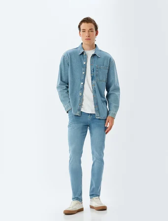 Düğmeli Standart Bel Skinny Fit Kot Pantolon - Michael Jean