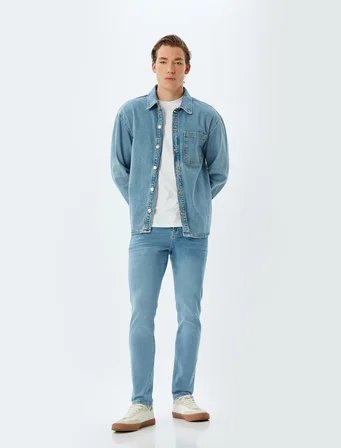 Düğmeli Standart Bel Skinny Fit Kot Pantolon - Michael Jean