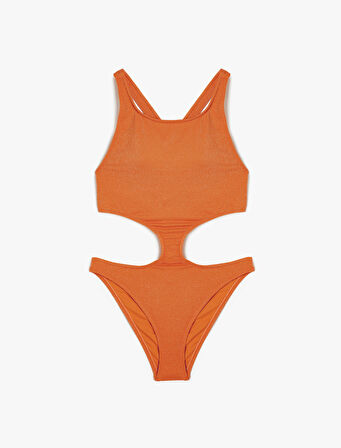 Parıltılı Mayokini Halter Yaka Arkası Çapraz Kalın Askılı