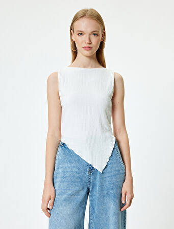 Straplez Bluz Kolsuz Drapeli Slim Fit