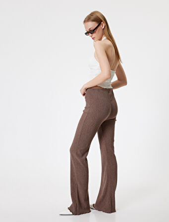 İspanyol Paça Tayt Pantolon Bürümcük Yüksek Bel Slim Fit