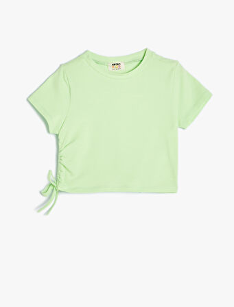 Tişört Büzgü Detaylı Kısa Kollu Bisiklet Yaka 