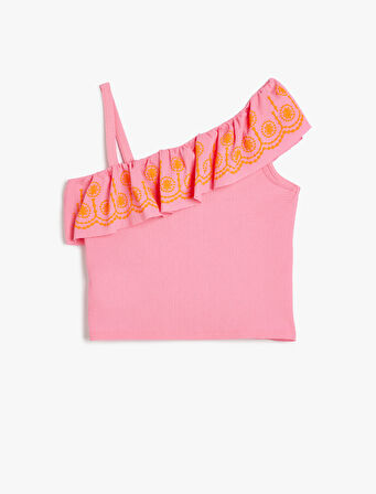 Bluz Tek Omuz Fırfırlı İşleme Detaylı 