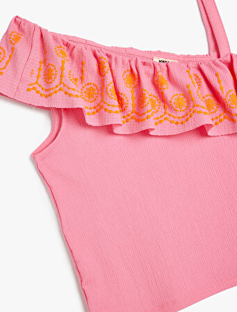 Bluz Tek Omuz Fırfırlı İşleme Detaylı 