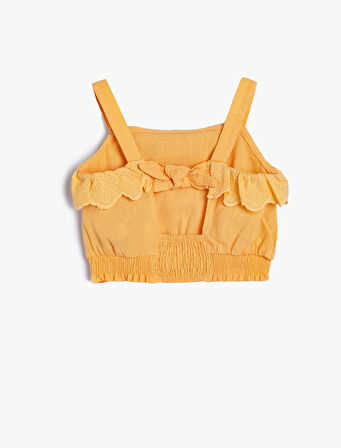 Crop Bluz Askılı Beli Lastikli Fırfır Detaylı Pamuklu