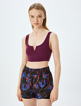 V Yaka Kaplı Slim Fit Kolsuz Sporcu Sütyeni