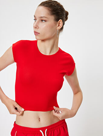 Basic Tişört Kap Kol Bisiklet Yaka Modal Karışımlı Slim Fit