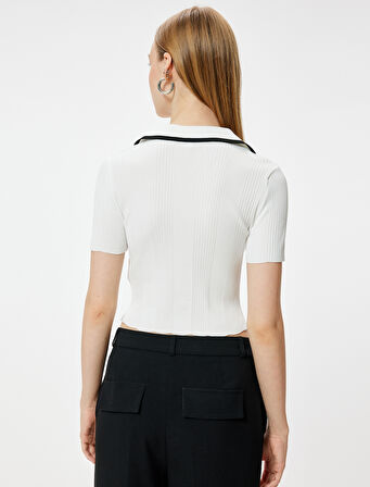 Polo Yaka Kazak Kısa Kollu Düğmeli Slim Fit