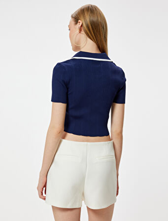 Polo Yaka Kazak Kısa Kollu Düğmeli Slim Fit