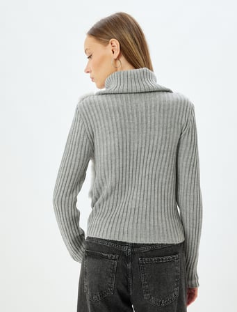 Suni Kürk Hırka Dik Yaka Fermuarlı Ribanalı Slim Fit
