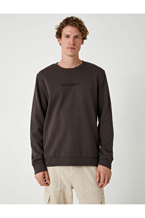 Bisiklet Yaka Sweatshirt Slogan Baskılı Uzun Kollu Pamuklu Interlok Kumaş
