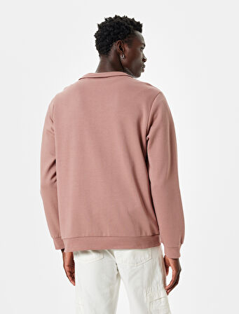 Slogan Baskılı Sweatshirt Yarım Fermuarlı Basic Pamuklu İnterlok Kumaş