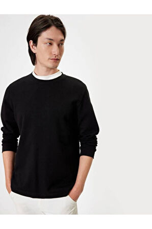 Bisiklet Yaka Sweatshirt Basic Uzun Kollu Pamuklu Interlok Kumaş