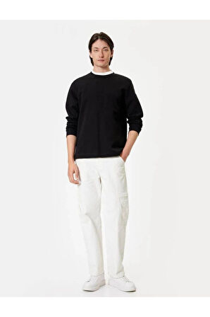 Bisiklet Yaka Sweatshirt Basic Uzun Kollu Pamuklu Interlok Kumaş