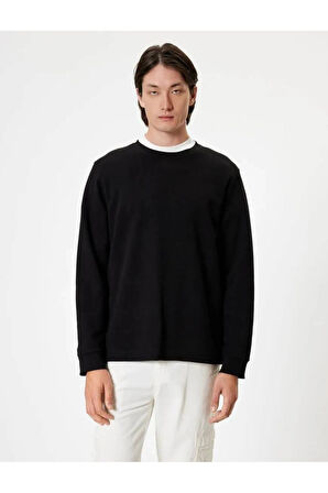 Bisiklet Yaka Sweatshirt Basic Uzun Kollu Pamuklu Interlok Kumaş