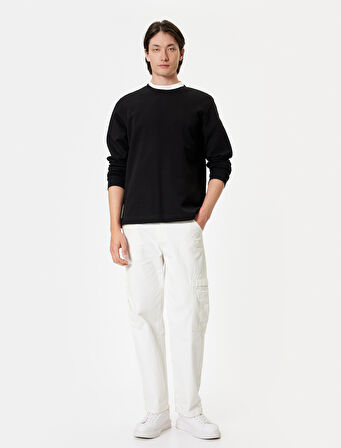 Bisiklet Yaka Sweatshirt Basic Uzun Kollu Pamuklu İnterlok Kumaş