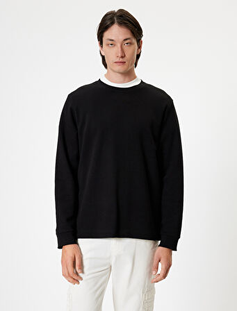 Bisiklet Yaka Sweatshirt Basic Uzun Kollu Pamuklu İnterlok Kumaş