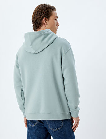 Kapşonlu Sweatshirt Oversize Slogan Baskılı Basic Kanguru Cep Detaylı Şardonlu Pamuk Karışımlı