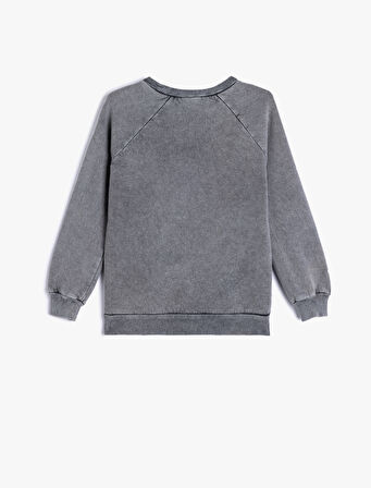 Oversize Sweatshirt Bisiklet Yaka Soluk Efektli Pamuklu