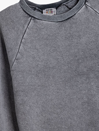 Oversize Sweatshirt Bisiklet Yaka Soluk Efektli Pamuklu