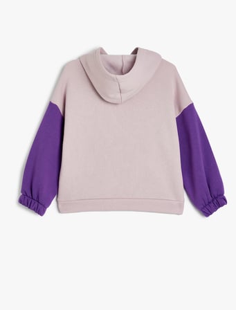 Kapşonlu Crop Sweatshirt Slogan Baskılı Uzun Kollu Pamuklu
