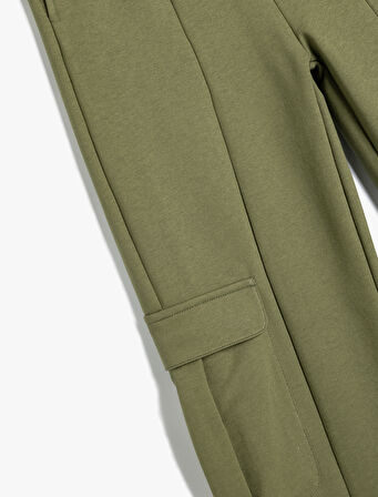 Kargo Pantolon Geniş Paça Beli Lastikli Pamuklu