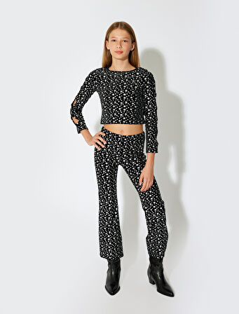 Crop Bluz Uzun Kollu Pencere Detaylı Yuvarlak Yaka