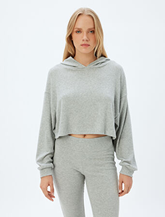 Kapüşonlu Crop Pijama Üstü Uzun Kollu Rahat Kalıp