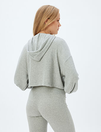 Kapüşonlu Crop Pijama Üstü Uzun Kollu Rahat Kalıp
