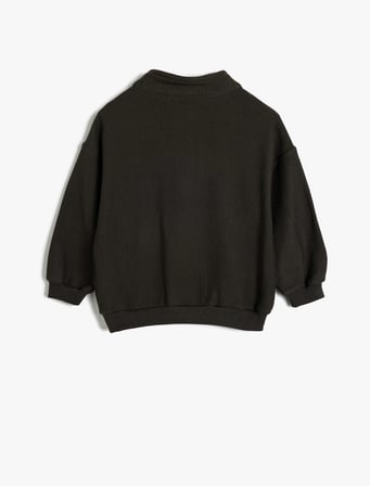 Sweatshirt Dik Yaka Yarım Fermuarlı Uzun Kollu Kaplan Baskılı 