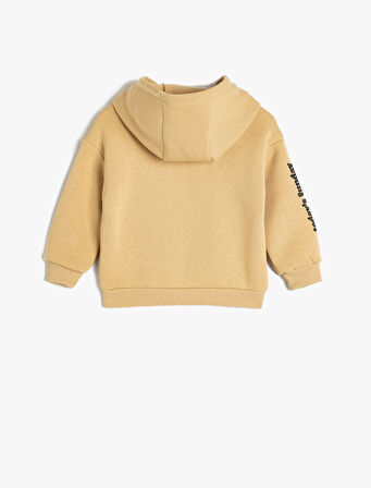 Kapşonlu Sweat Köpek Baskılı Cepli Pamuklu Şardonlu