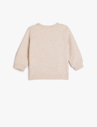 Sweatshirt Ayıcık Baskılı Uzun Kollu Bisiklet Yaka 