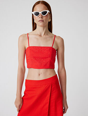 Fistolu Büstiyer İnce Askılı Crop Slim Fit